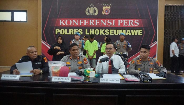 Polres Lhokseumawe Ungkap Kasus Besar Peredaran Sabu di Aceh Utara, Tangkap 2 Tersangka dan Sita 1,1 Kg Sabu