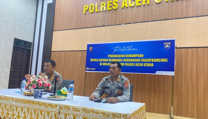 Puluhan Kasatkamling Ikuti Pelatihan Penguatan Keamanan Lingkungan di Polres Aceh Utara