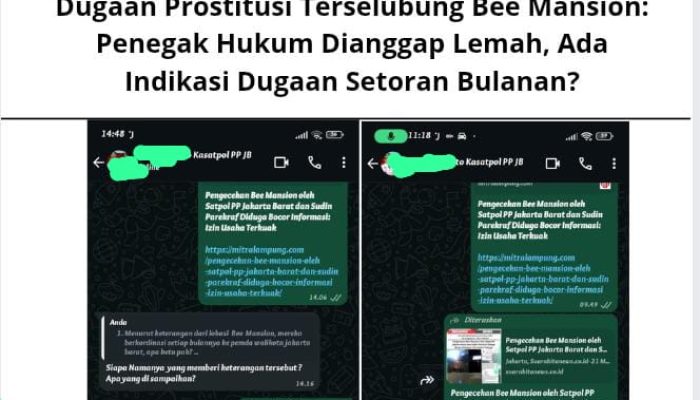 Dugaan Prostitusi Terselubung Bee Mansion: Penegak Hukum Dianggap Lemah, Ada Indikasi Dugaan Setoran Bulanan?