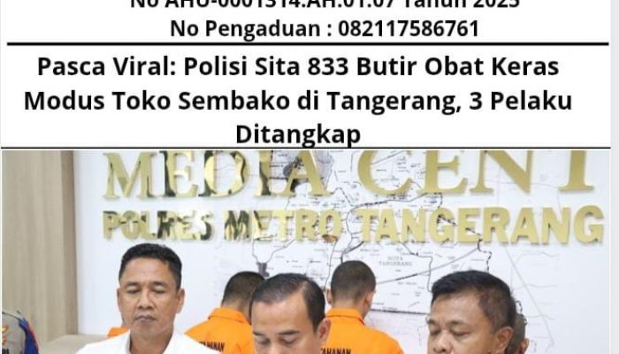 Pasca Viral: Polisi Sita 833 Butir Obat Keras Modus Toko Sembako di Tangerang, 3 Pelaku Ditangkap