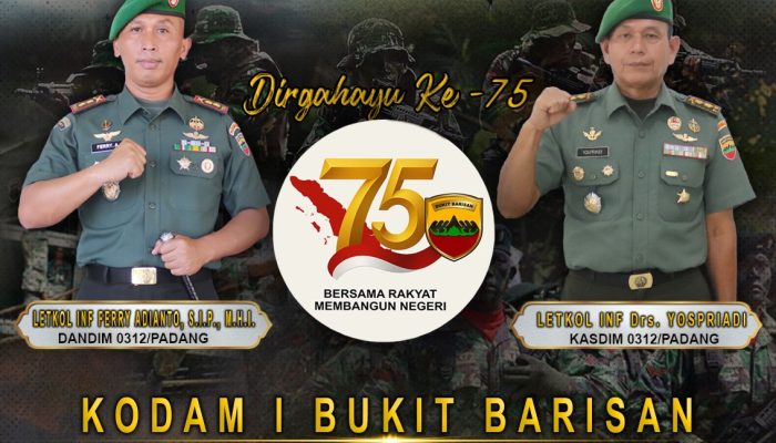 Keluarga Besar Kodim 0312/PDG Mengucapkan Hut Ke- 75 Tahun Kodam 1/BB.