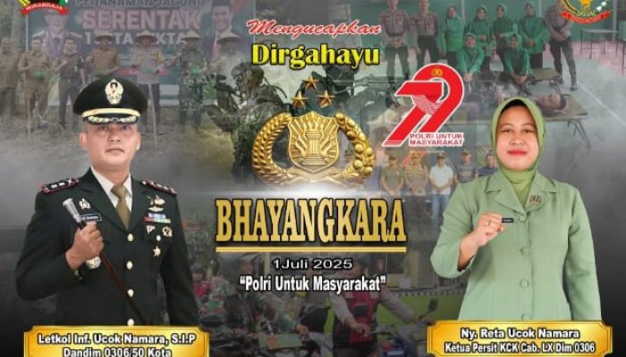 Beserta Segenap Keluarga Besar Kodim 306/50 Kota Mengucapkan Selamat Hari Bhayangkara Ke- 79 Tahun