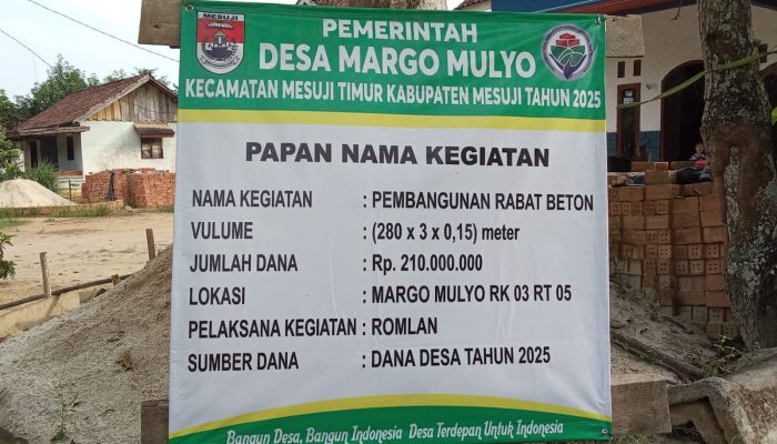 Pemerintah Desa Margo Mulyo Realisasikan Dana Desa (DD) Tahun 2025 Tahap Pertama Dengan Membangun Rabat Beton