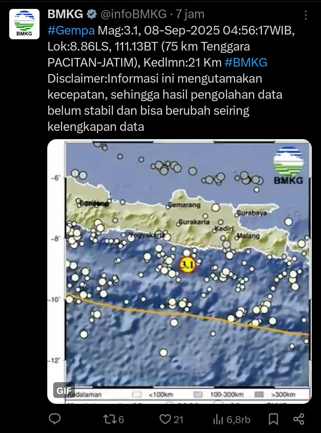gempa magnitudo 3,1 guncang pacitan, bmkg rilis informasi resmi dan terus pantau situasi 2 IMG 20250908 WA0101
