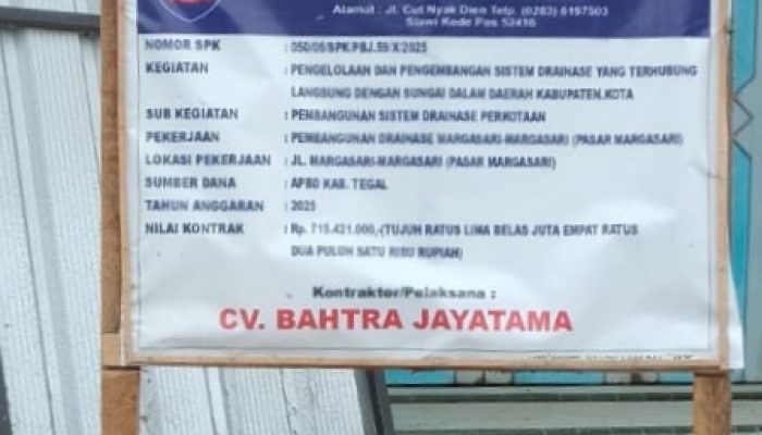 Kinerja Cemerlang Cv Bahtra Jayatama, Drainase Pasar Margasari Dikerjakan Berkualitas:patut Diapresiasi Pupr Kabupaten Tegal
