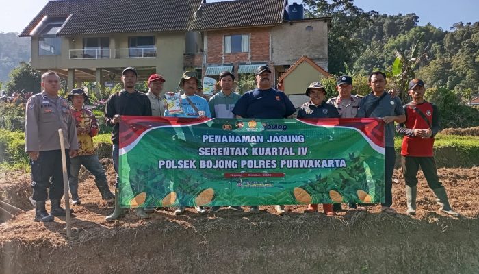 Bersama Pemerintah Desa Cihanjawar, Kapolsek Bojong Tanam Jagung untuk Ketahanan Pangan