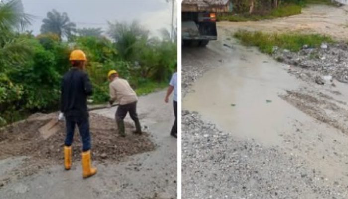 ‎Demi Keamanan Dan Kenyamanan Pengguna Jalan, Pt. Guna Agung Semesta Perbaiki Jalan Datuk Lima Puluh Yang Berlubang