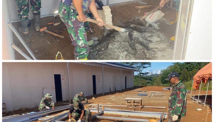 Kodim 0306/50 Kota Laksanakan Karya Bhakti Pembangunan Huntara Di Gunuang Omeh