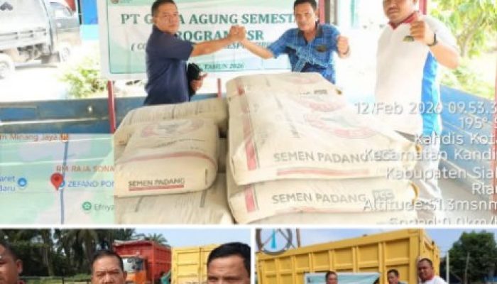 PT. Guna Agung Semesta Berikan Bantuan Material Semen, Pasir dan Kerikil, Untuk Perbaikan Jalan Simpang Libo Baru