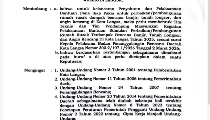 Pemko Langsa Jelaskan Bantuan Rumah Terdampak Bencana Berpedoman Pada Aturan Nasional