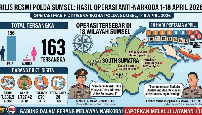 Strategi Presisi Polda Sumsel: 163 Tersangka Narkoba Diringkus dalam 18 Hari Operasi Masif
