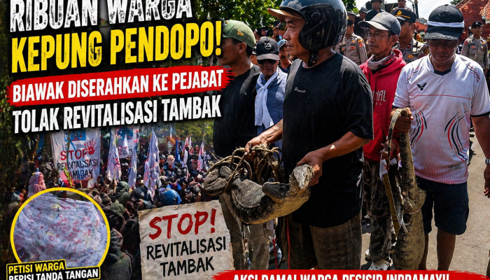 Ribuan Warga Pesisir Demo di Pendopo Indramayu, Serahkan Biawak dan Petisi Tolak Revitalisasi Tambak