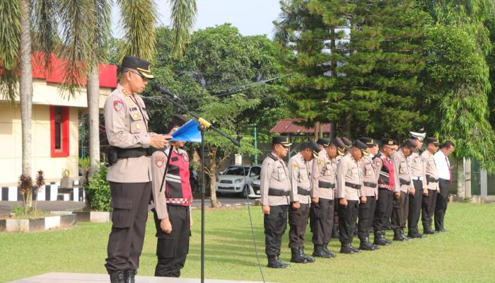 Polres Banyuasin Gelar Apel Pagi, Kapolres Ajak Personel Tingkatkan Kewaspadaan dan Jauhi Narkoba