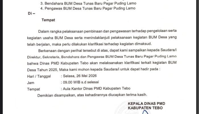 Pihak Pmd Kabupaten Tebo pangil drektur bumdes tunas baru pagar puding lamo  bersama bendahara dan sekretaris pendamping bumdes