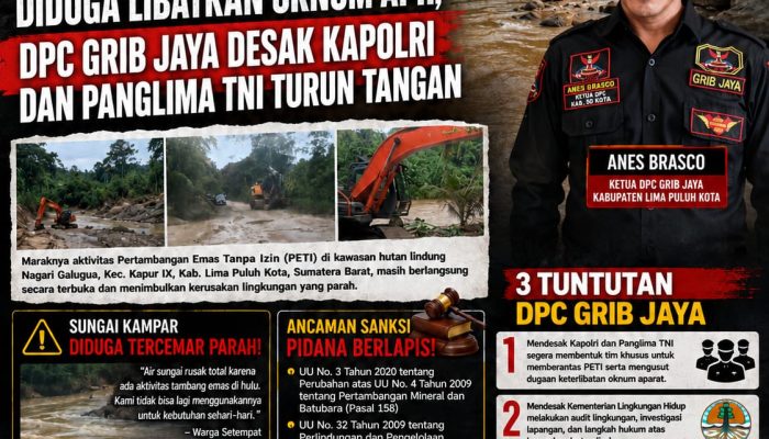 Aktivitas PETI di Lima Puluh Kota Diduga Libatkan Oknum APH, DPC GRIB Jaya Desak Kapolri dan Panglima TNI Turun Tangan