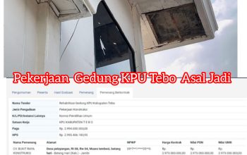 Ambil Untung Besar, Kantor KPU Tebo Dikerjakan Asal Jadi, Masyarakat Tebo Merasa Dirugikan, Pekerjaan Gedung Asal Jadi Oleh Kontraktor.
