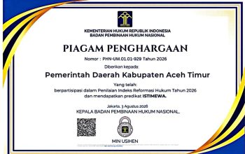 Aceh Timur Raih Predikat AA Indeks Reformasi Hukum 2026, Prestasi di Era Al-Farlaky