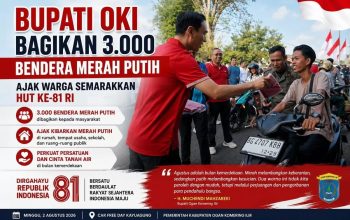 Bupati OKI Bagikan 3.000 Bendera Merah Putih, Ajak Warga Semarakkan HUT Ke – 81 RI