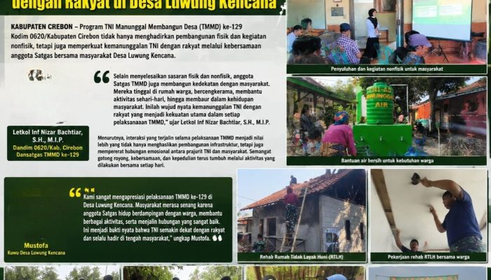 Anggota Satgas TMMD ke-129 Kodim 0620/Kabupaten Cirebon Pererat Kemanunggalan TNI dengan Rakyat di Desa Luwung Kencana