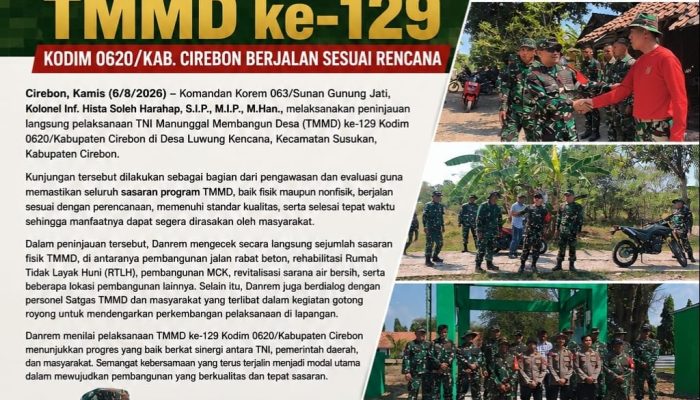 Danrem 063/Sunan Gunung Jati Pastikan Sasaran TMMD ke-129 Kodim 0620/Kab.Cirebon Berjalan Sesuai Rencana