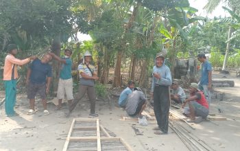 antusias warga rt 01, rt 02 dusun 5 desa teluk tenggulang bergotong royong pasang patok dan gapura di jalan poros 2 IMG 20260810 WA0000 1