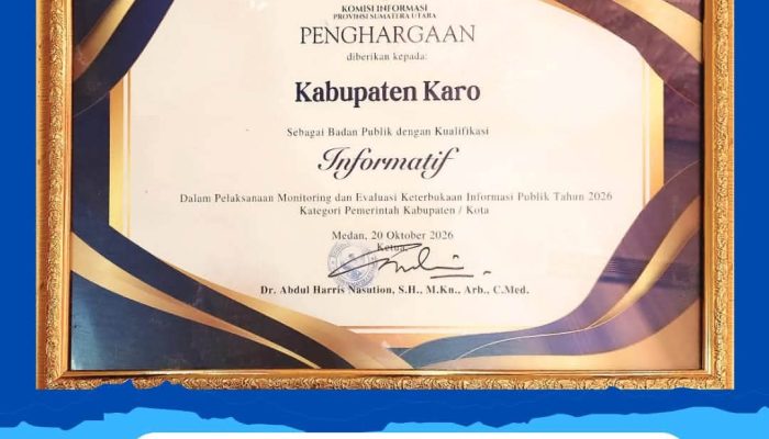 Pemerintah Kabupaten Karo Raih Penghargaan Predikat INFORMATIF pada KI Sumut Award 2026