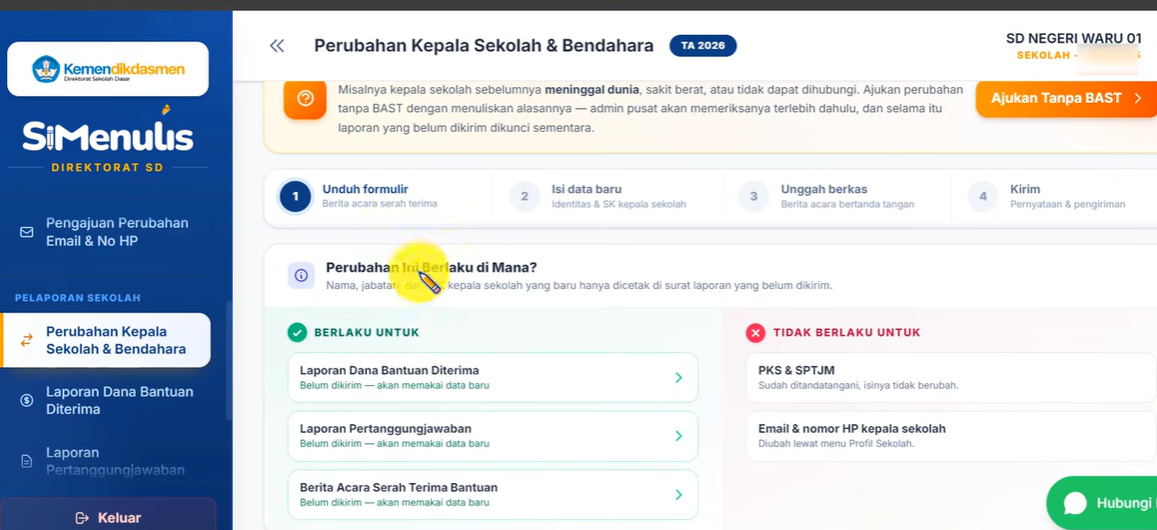 Panduan Lengkap Cara Ganti Kepala Sekolah dan Bendahara di Aplikasi Si Menulis SD 2026